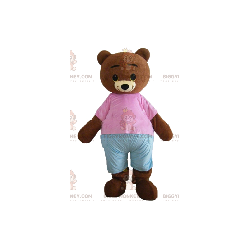 BIGGYMONKEY™ Disfraz de mascota de osito marrón con traje rosa BIGGYMONKEY™ Disfraz de mascota de osito marrón con traje rosa