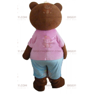 BIGGYMONKEY™ Disfraz de mascota de osito marrón con traje rosa