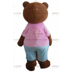 BIGGYMONKEY™ Disfraz de mascota de osito marrón con traje rosa