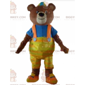 Καφέ αρκούδα BIGGYMONKEY™ μασκότ με κίτρινη φόρμα και μπλουζάκι - Μασκότ αρκούδας - BIGGYMONKEY_02590 - BiggyMonkey.com