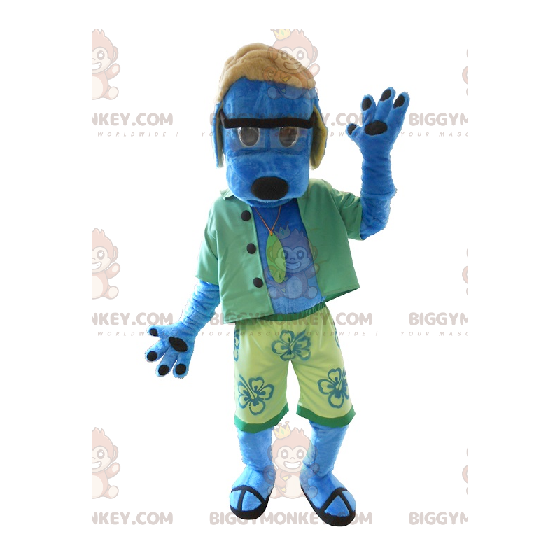 Kostým maskota modrého psa BIGGYMONKEY™ v zeleném –