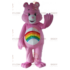 Pink Care Bear BIGGYMONKEY™ maskotkostume med regnbue på maven