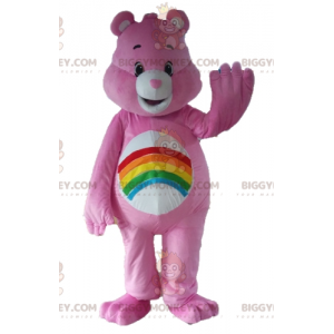 Rosa Glücksbär BIGGYMONKEY™ Maskottchen-Kostüm mit Regenbogen