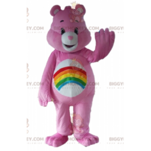 Κοστούμι μασκότ Pink Care Bear BIGGYMONKEY™ με ουράνιο τόξο στην κοιλιά - Μασκότ διάσημων χαρακτήρων - BiggyMonkey.com