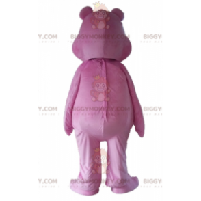 Pink Care Bear BIGGYMONKEY™ maskotdräkt med regnbåge på magen -