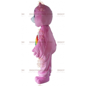 Rosa Glücksbär BIGGYMONKEY™ Maskottchen-Kostüm mit Regenbogen