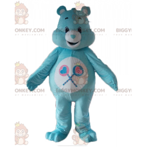 Blau-weißer Glücksbär BIGGYMONKEY™ Maskottchen-Kostüm mit