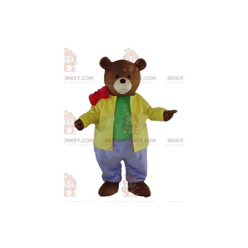 Costume da mascotte dell'orso bruno BIGGYMONKEY™ vestito con un Costume da mascotte dell'orso bruno BIGGYMONKEY™ vestito con un