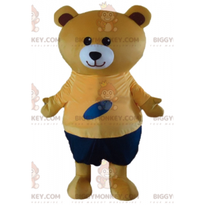 BIGGYMONKEY™ Mascot Costume Big Beige Teddy in Orange and Blue