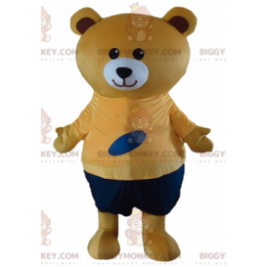 Kostým BIGGYMONKEY™ Maskot Big Beige Teddy v oranžovém a modrém