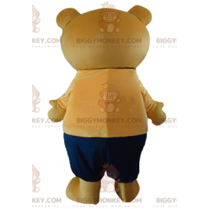 BIGGYMONKEY™ Mascot Costume Big Beige Teddy in Orange and Blue