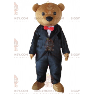 Brown Teddy Bear BIGGYMONKEY™ Mascot Costume Dressed in Black