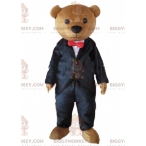 Brun nallebjörn BIGGYMONKEY™ maskotdräkt klädd i svart kostym - Bärmaskot - BIGGYMONKEY_02602 - BiggyMonkey.com