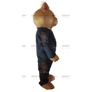 Brown Teddy Bear BIGGYMONKEY™ Mascot Costume Dressed in Black
