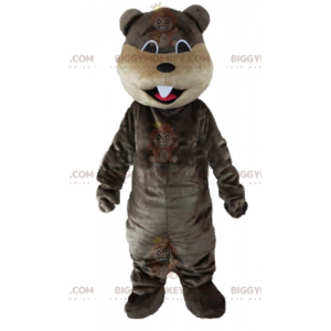 BIGGYMONKEY™ Mascot Costume Gray and Tan Beaver with Big Teeth