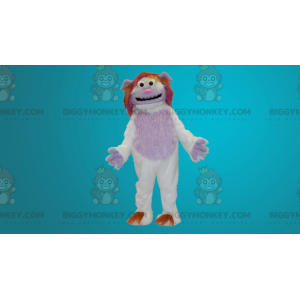 BIGGYMONKEY™ Costume mascotte Yeti bianco e rosa tutto peloso -