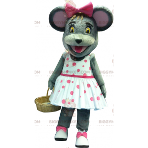 Costume da mascotte BIGGYMONKEY™ topo grigio con abito a pois -