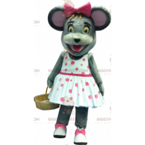 Traje de mascote de rato cinza BIGGYMONKEY™ com vestido de