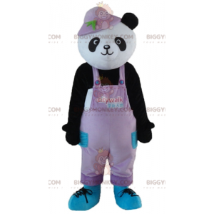 BIGGYMONKEY™ Mascot Costume Black and White Panda In Overalls