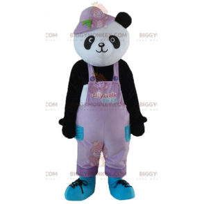 BIGGYMONKEY™ maskottiasu, mustavalkoinen panda haalareissa ja