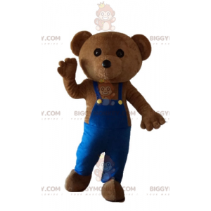 Teddybär BIGGYMONKEY™ Maskottchenkostüm mit blauem Overall -