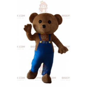 Teddybär BIGGYMONKEY™ Maskottchenkostüm mit blauem Overall -