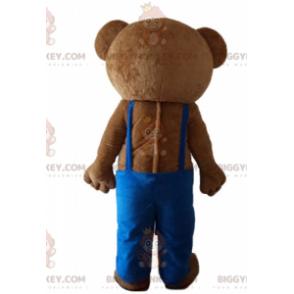 Teddybär BIGGYMONKEY™ Maskottchenkostüm mit blauem Overall -