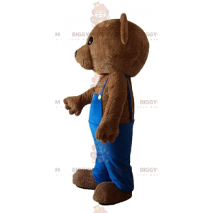 Teddybär BIGGYMONKEY™ Maskottchenkostüm mit blauem Overall -