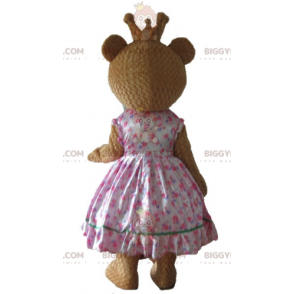 Costume de mascotte BIGGYMONKEY™ d'ours en robe de princesse rose avec une couronne - Mascotte d'ours - BiggyMonkey.com