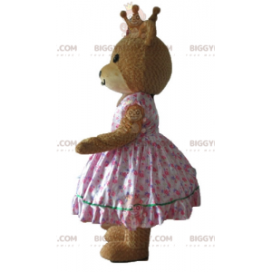 Costume de mascotte BIGGYMONKEY™ d'ours en robe de princesse rose avec une couronne - Mascotte d'ours - BiggyMonkey.com
