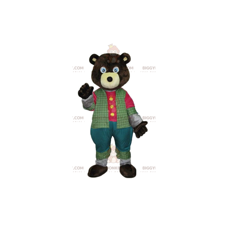 Disfraz de mascota BIGGYMONKEY™ Oso marrón oscuro con atuendo Disfraz de mascota BIGGYMONKEY™ Oso marrón oscuro con atuendo