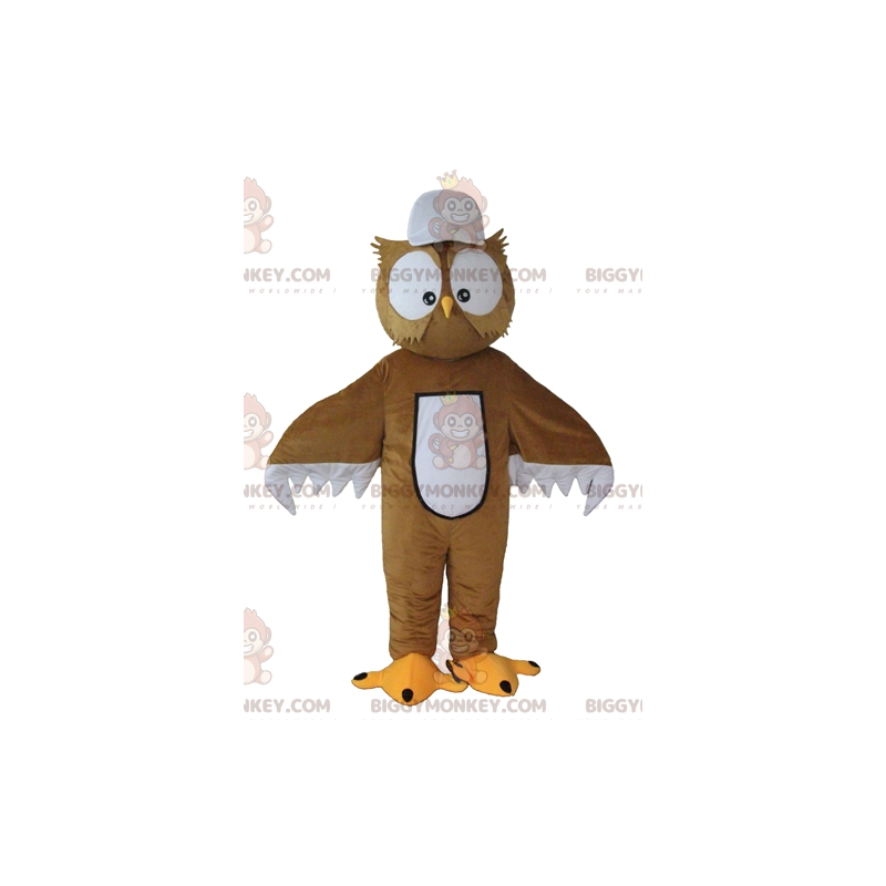 BIGGYMONKEY™ Maskotdräkt Brun och vit uggla med stora ögon - BIGGYMONKEY™ Maskotdräkt Brun och vit uggla med stora ögon -