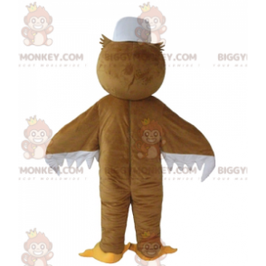 BIGGYMONKEY™ maskottiasu Ruskea ja valkoinen pöllö suurilla silmillä - Lintu maskotti - BIGGYMONKEY_02623 - BiggyMonkey.com