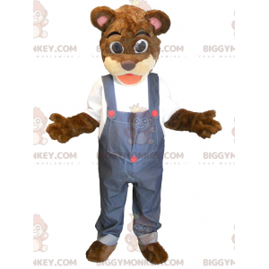 BIGGYMONKEY™ Brauner Bär im Overall-Maskottchen-Kostüm
