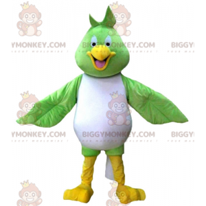 BIGGYMONKEY™ Big Smiling Groen, Wit en Geel Vogel Mascotte Kostuum - Dierlijke mascottes - BIGGYMONKEY_02625 - BiggyMonkey.com
