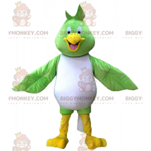 Kostium maskotka duży uśmiechnięty zielony biało-żółty ptak