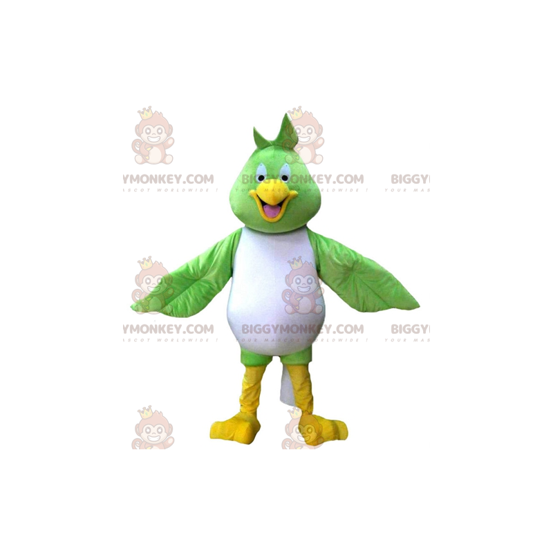 BIGGYMONKEY™ Big Smiling Green White and Yellow Bird Mascot