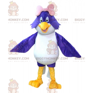 BIGGYMONKEY™ Mascottekostuum Grote blauw-witte vogel met roze