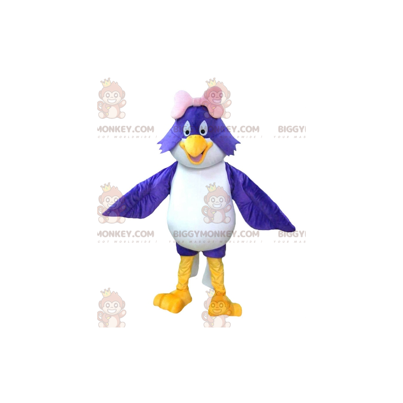 BIGGYMONKEY™ Mascot Costume Big Blue and White Bird with Pink BIGGYMONKEY™ Mascot Costume Big Blue and White Bird with Pink