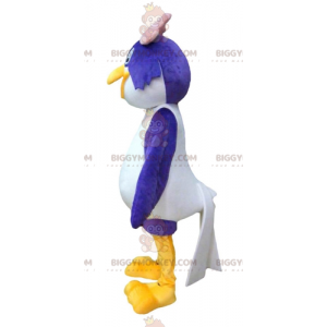 BIGGYMONKEY™ maskotkostume Stor blå og hvid fugl med lyserød