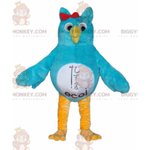 Kostým maskota modrobílé a žluté sovy BIGGYMONKEY™ –