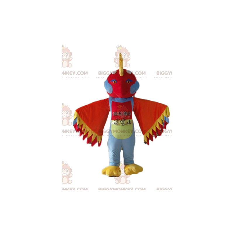 BIGGYMONKEY™ Costume da mascotte Uccello multicolore con piume BIGGYMONKEY™ Costume da mascotte Uccello multicolore con piume