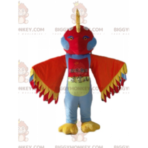 BIGGYMONKEY™ Maskottchen-Kostüm Mehrfarbiger Vogel mit Federn