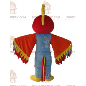 Traje de mascote BIGGYMONKEY™ pássaro multicolorido com penas