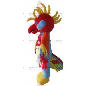 Traje de mascote BIGGYMONKEY™ pássaro multicolorido com penas