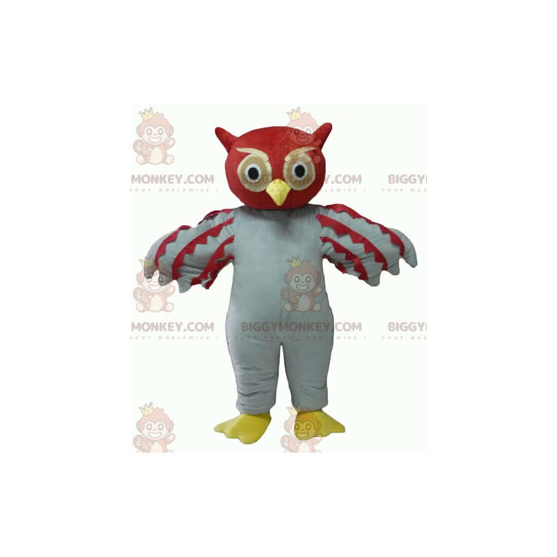 Costume da mascotte gigante rosso e bianco da gufo BIGGYMONKEY™ Costume da mascotte gigante rosso e bianco da gufo BIGGYMONKEY™