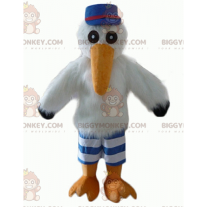 Stork Seagull BIGGYMONKEY™ maskotkostyme med lue og jersey - Fuglemaskot - BIGGYMONKEY_02646 - BiggyMonkey.com