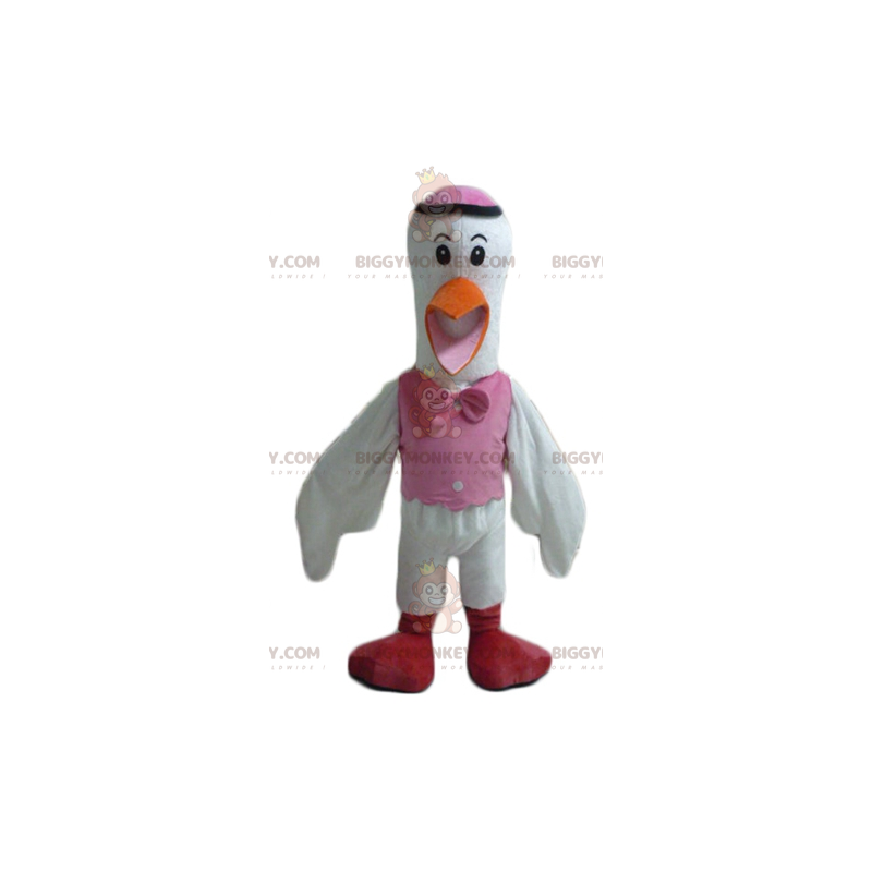Costume de mascotte BIGGYMONKEY™ de cigogne blanche orange rose Costume de mascotte BIGGYMONKEY™ de cigogne blanche orange rose
