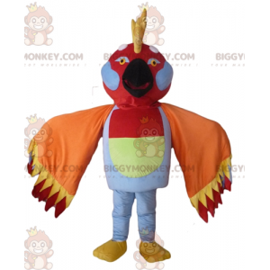 BIGGYMONKEY™ maskotkostume flerfarvet fugl med fjer på hovedet