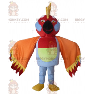 Traje de mascote BIGGYMONKEY™ pássaro multicolorido com penas